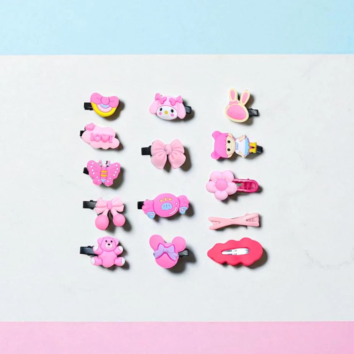 kids hair clips, toddler hair accessories, pink cartoon clips, cute bow clips, girls hair pins, bunny clips, party favor clips, hair clips gift set, daily hair styling, kids fashion