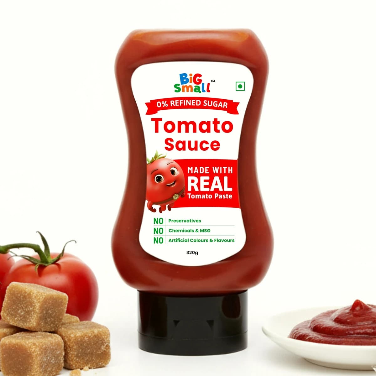 BiGSmall Tomato Sauce Squeeze Bottle for Kids | No Refined Sugar, No Added Preservatives, No Artificial Flavors, No Artificial Colors or Chemicals | Sweetened Only with Jaggery | Its 100% Vegetarian Tomato Ketchup | 320g
